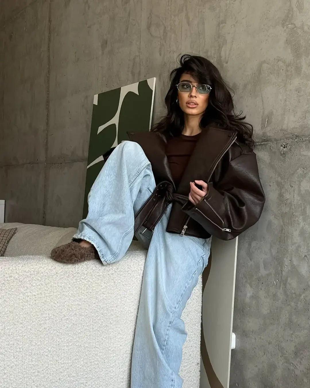 SNKRD RougeEdge™ Women’s Dark Red Faux-Leather Jacket – Short High-Street Cut, Lace-Up Lapel, 2025