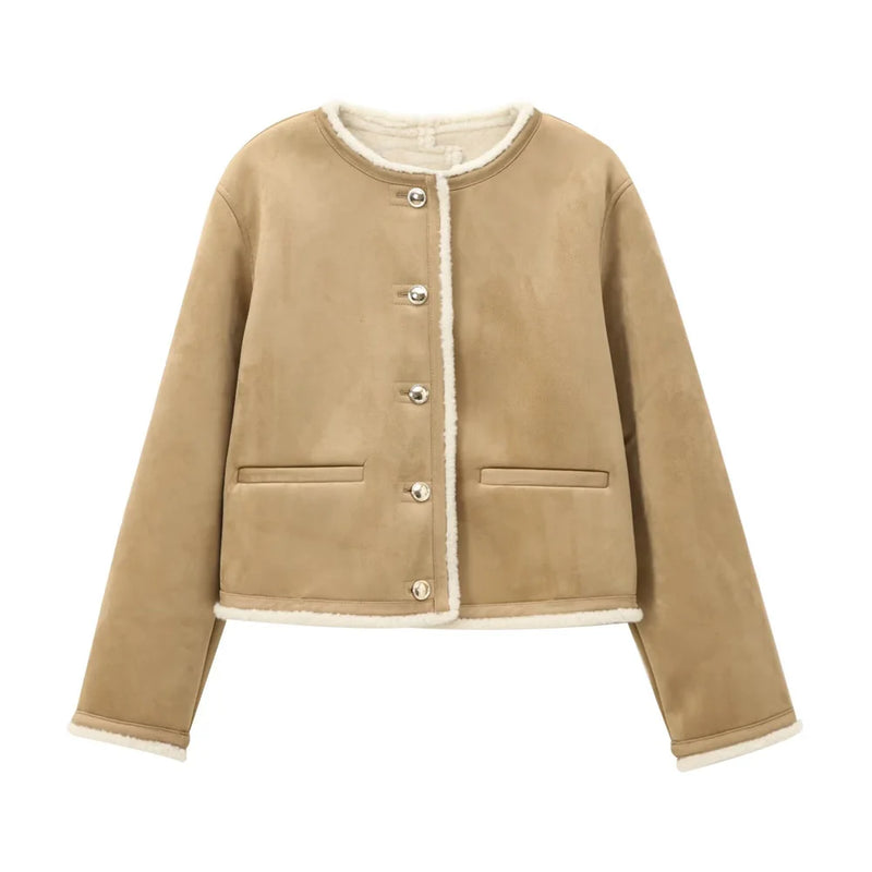 SNKRD Luxe PearlLine™ Women’s Gold-Button Jacket – Double-Sided Elegant Autumn Coat