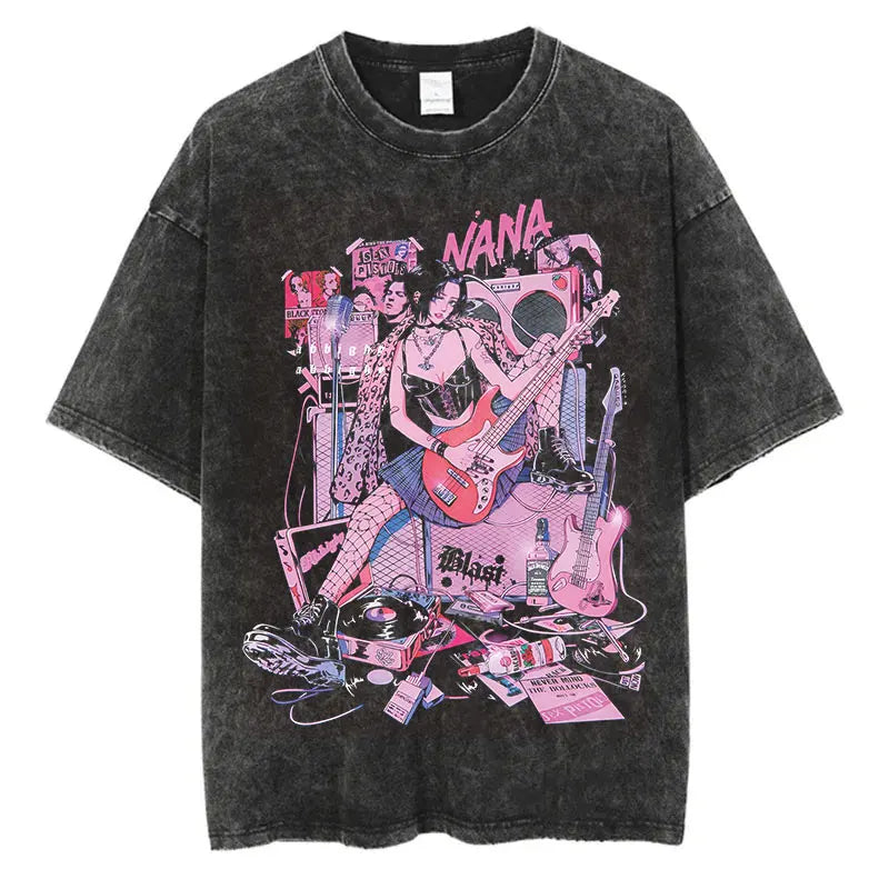 SNKRD NanaRebel™ Vintage Tee – Washed Anime Oversized Streetwear Shirt
