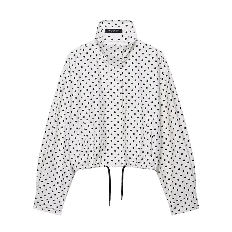 SNKRD EleganceDot™ Women’s Polka Dot Short Jacket – High-Street Long Sleeve Coat (2025 Collection)
