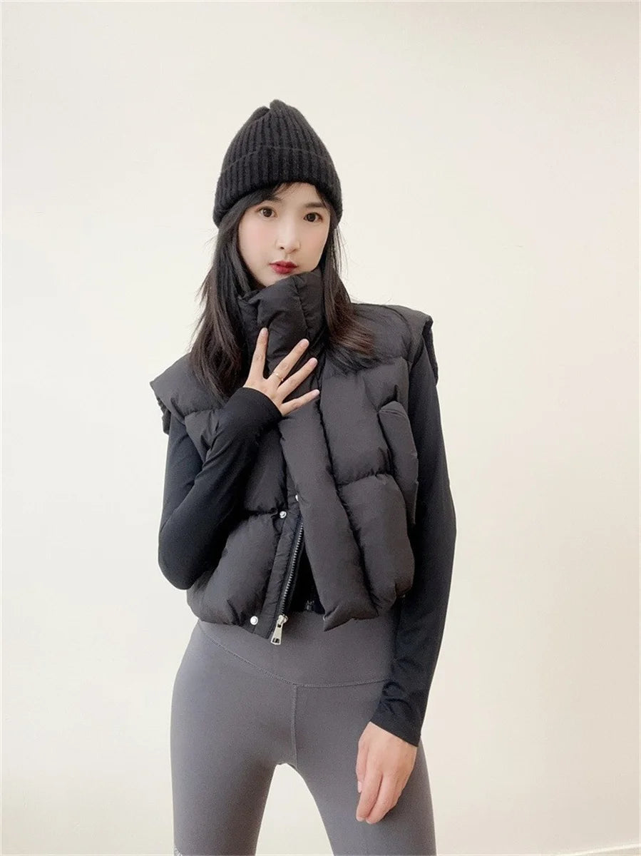 SNKRD CozyCore™ Women’s Short Puffer Vest – Warm Quilted Sleeveless Jacket with Stand Collar