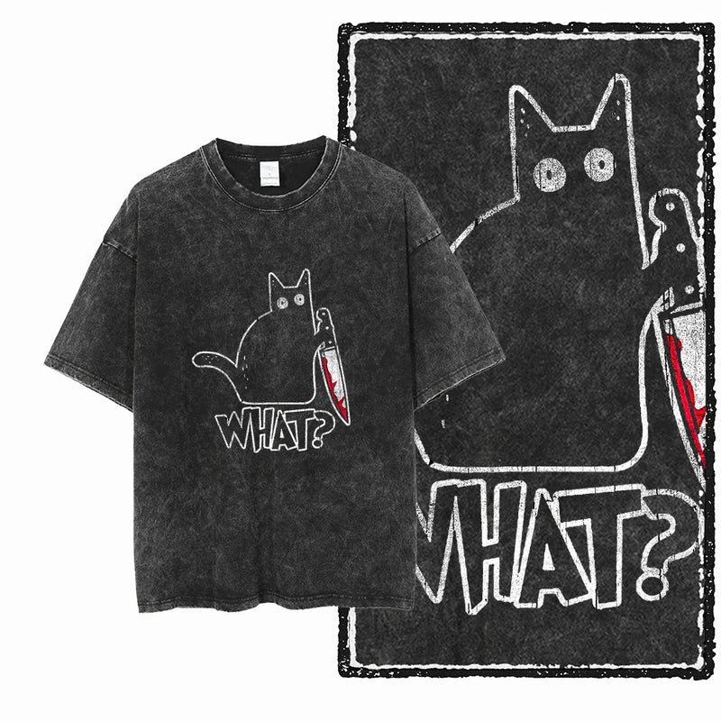 SNKRD AcidCat™ Vintage Tee – Washed Oversized DB Cat Graphic Shirt