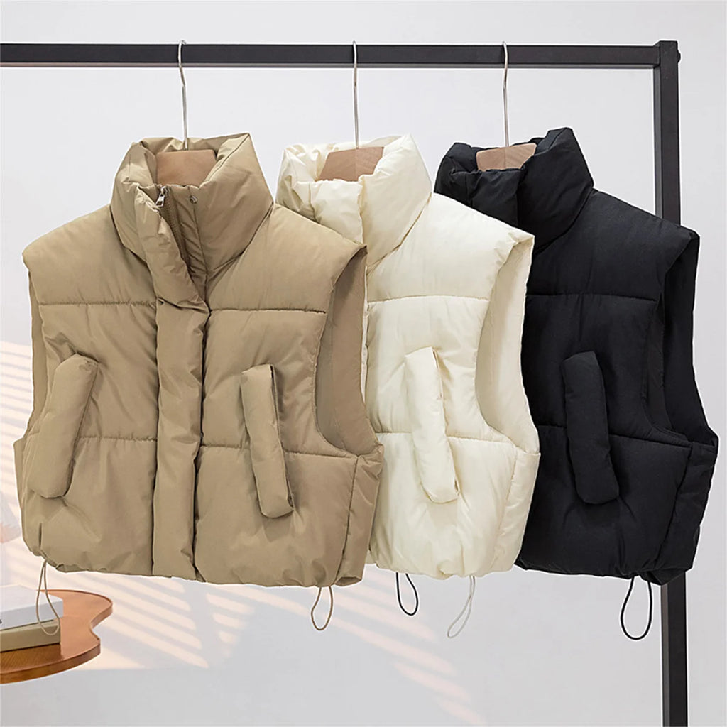 SNKRD CozyCore™ Women’s Short Puffer Vest – Warm Quilted Sleeveless Jacket with Stand Collar