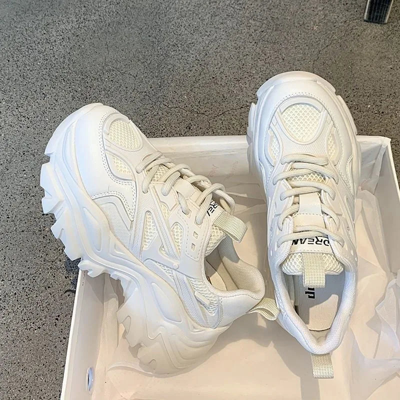 SNKRD SkyLift™ Platform Sneakers – Women’s Chunky Mesh Leather Shoes | High-Comfort Fashion Runners