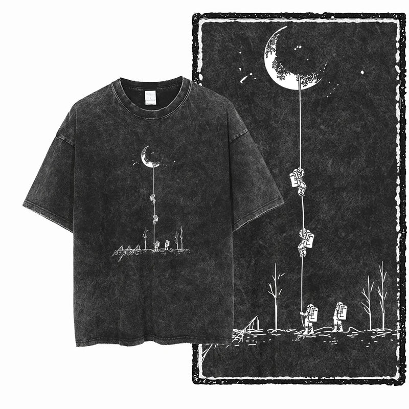 Cosmic Drip™ Astronaut Tee – Acid-Washed Space Graphic Oversized T-Shirt