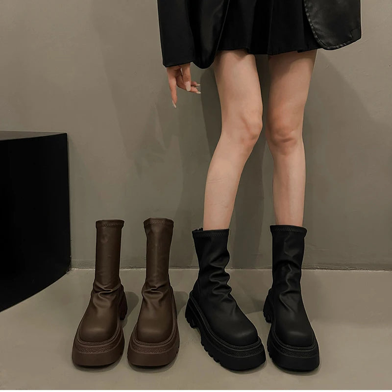 SNKRD PunkRise™ Platform Ankle Boots – Women’s Thick-Sole Winter Booties | Slim Fit Punk Streetwear Boots