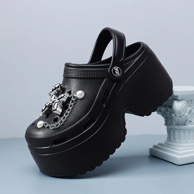 SNKRD LuxeChain™ Platform Clogs – DIY Chain Slides, Non-Slip Garden & Beach Sandals for Women